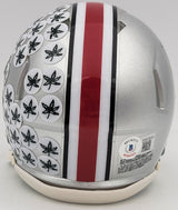 Denzel Burke Autographed Ohio State Buckeyes Silver Speed Mini Helmet Beckett BAS QR Stock #203892