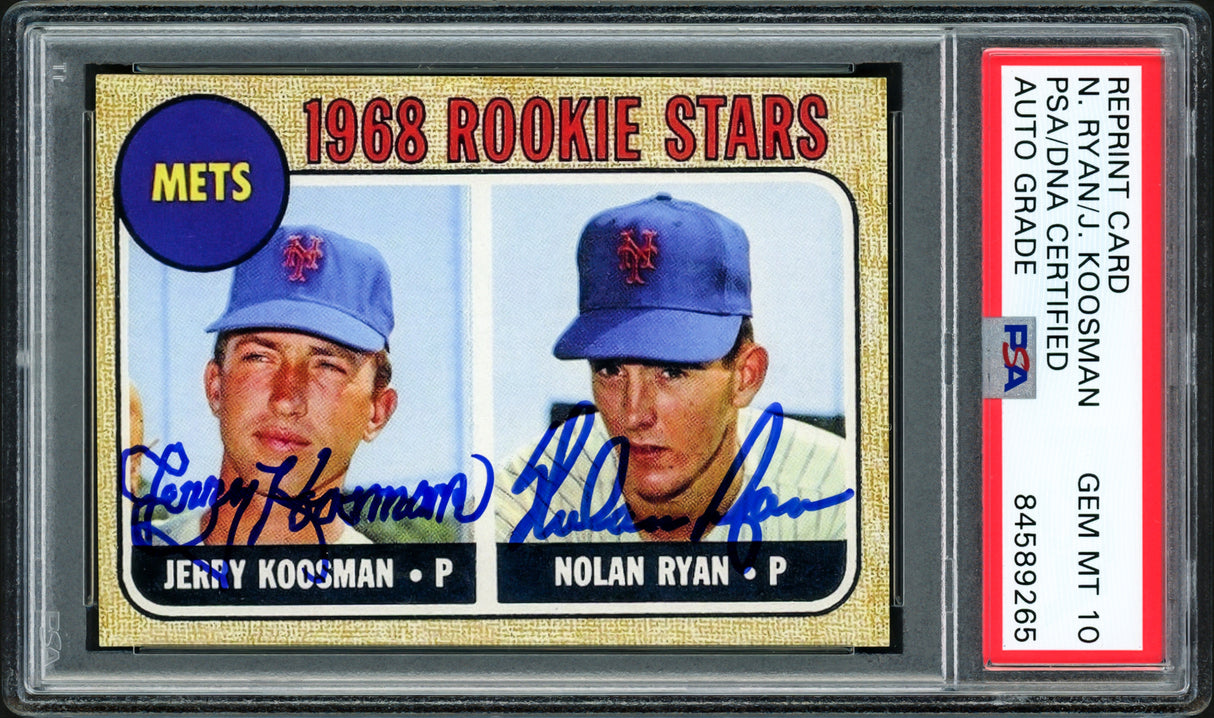 Nolan Ryan & Jerry Koosman Autographed 1968 Topps Rookie Reprint Card #177 New York Mets Auto Grade Gem Mint 10 PSA/DNA Stock #203893