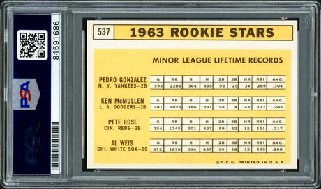 Pete Rose Autographed 1963 Topps Rookie Retro Reprint Card #537 Cincinnati Reds Auto Grade Gem Mint 10 PSA/DNA Stock #203895