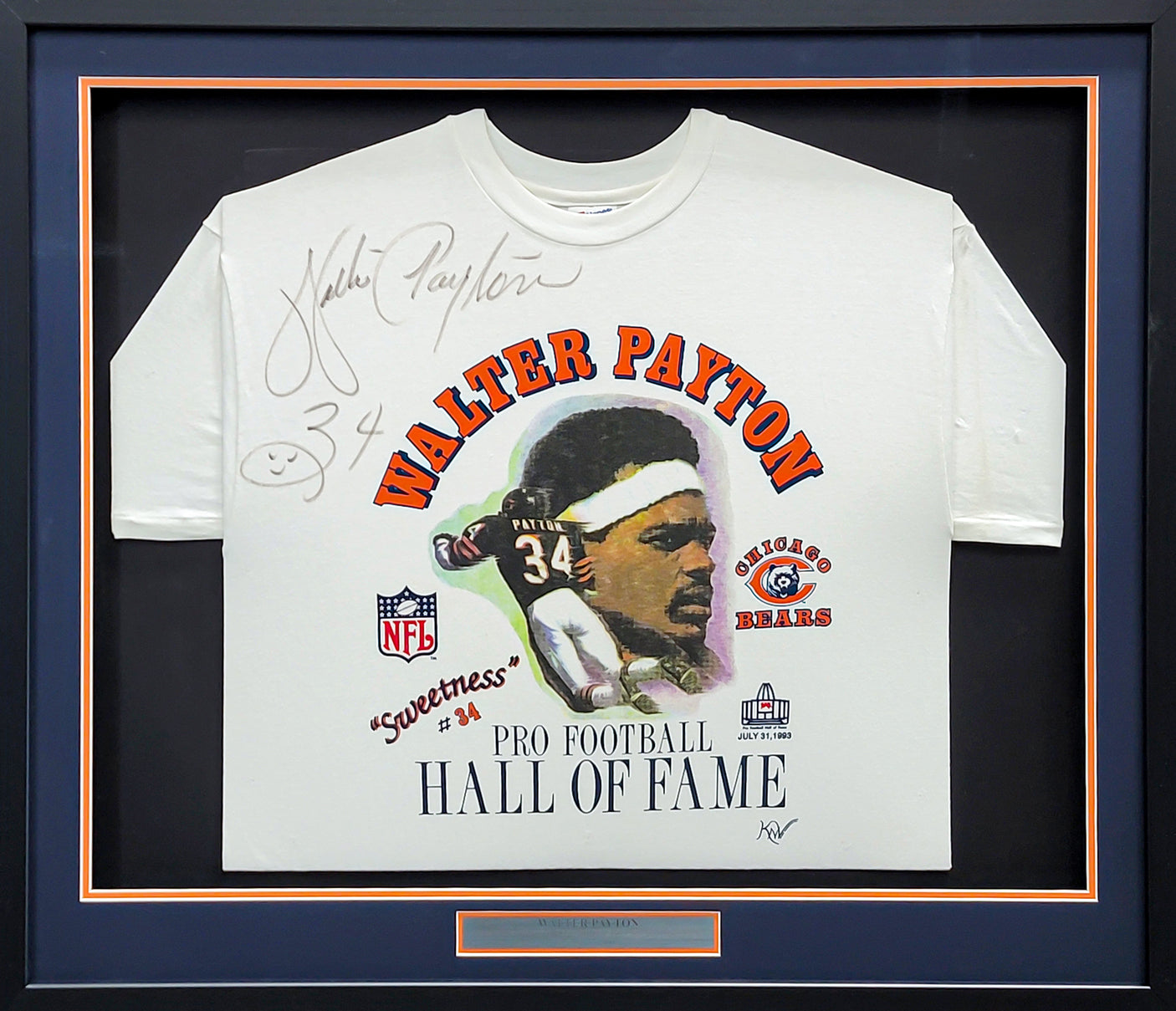 Chicago Bears Walter Payton Autographed Framed White Hall Of Fame Shirt PSA/DNA #AG04486