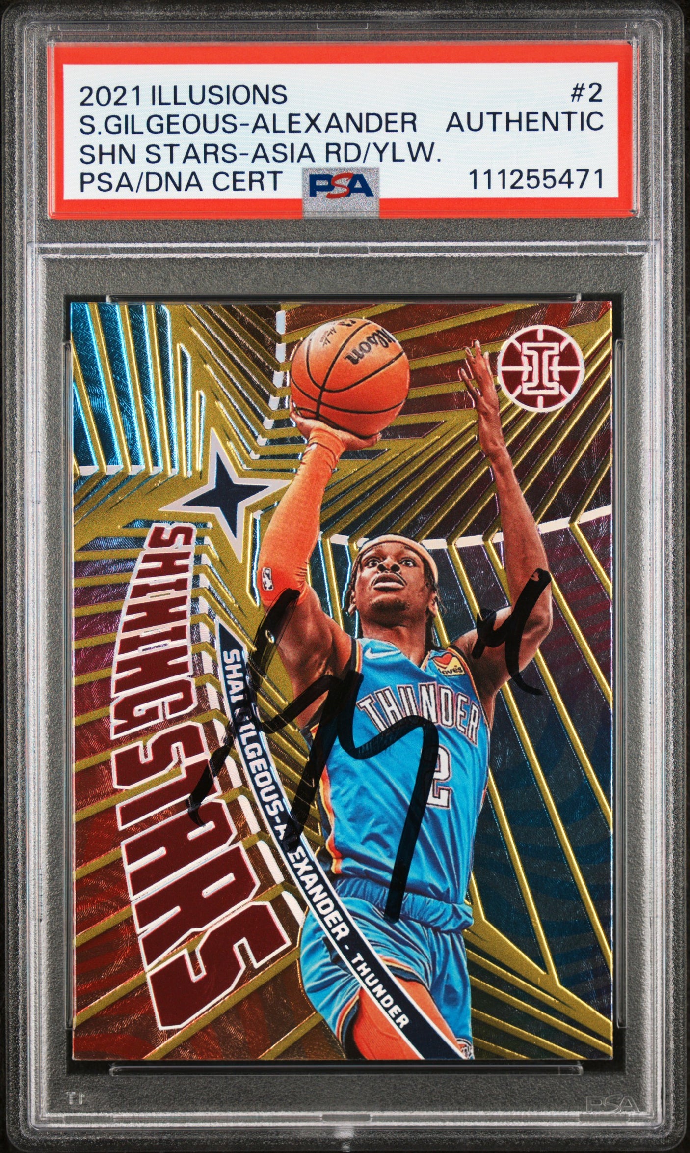 Shai Gilgeous-Alexander Signed 2021 Illusions Shining Stars R/Y #2 Card PSA Slab