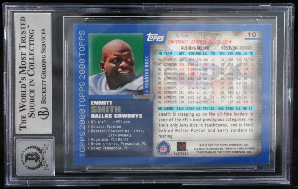 2000 Topps Collection #10 Emmitt Smith Auto Dallas Cowboys BGS Autograph 10