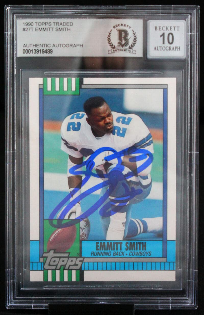 1990 Topps Traded #27T Emmitt Smith Auto Dallas Cowboys BGS Autograph 10