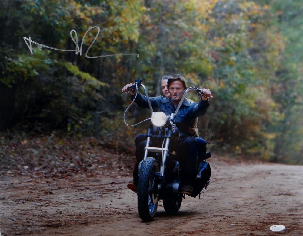 Norman Reedus Autographed Walking Dead 16x20 Motorcycle Photo *L- JSA Auth