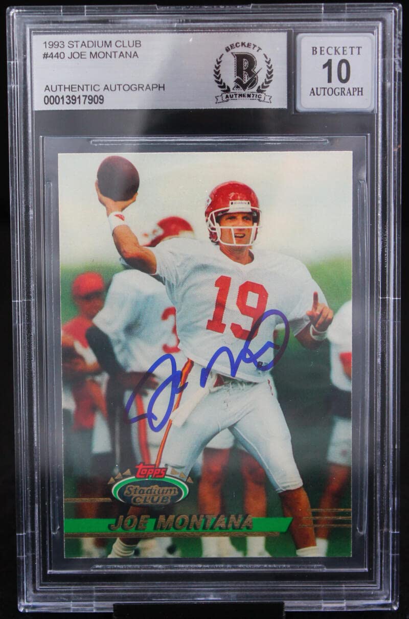 1993 Stadium Club #440 Joe Montana Auto Kansas City Chiefs BGS Autograph 10