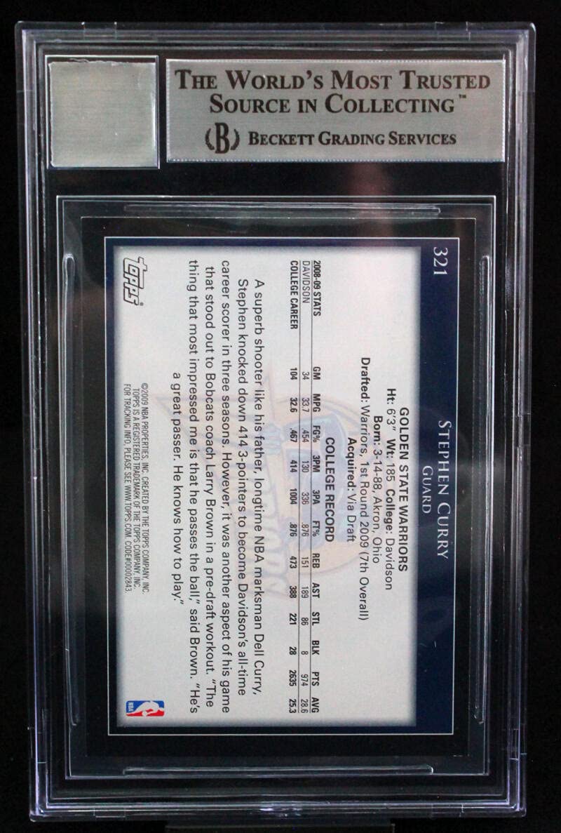 2009 Topps #321 Stephen Curry Golden State Warriors BGS Autograph 10