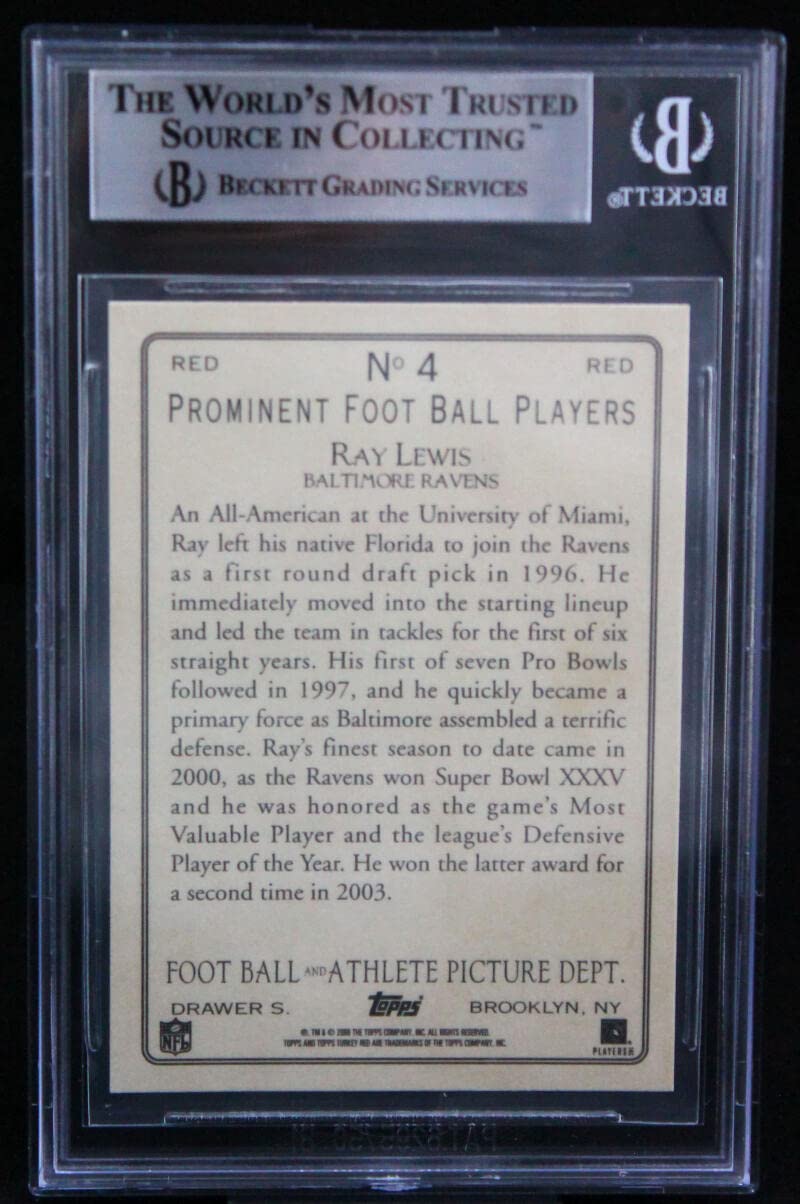 2005 Topps Turkey Red #4A Ray Lewis Baltimore Ravens BGS Autograph 10