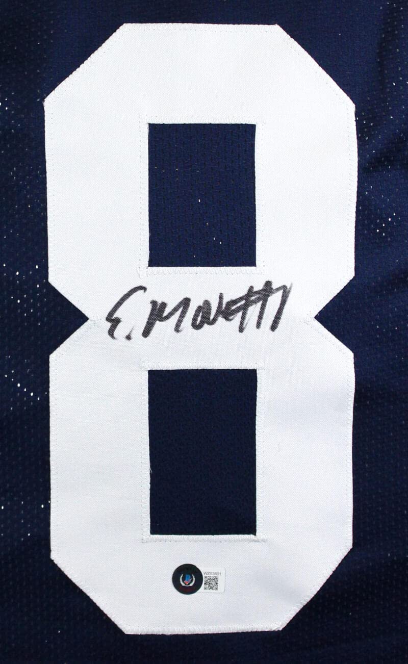 Elijah Moore Autographed Dark Blue College Style Jersey - Beckett W Hologram