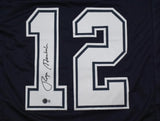 Roger Staubach Autographed Blue Pro Style Jersey-Beckett W Hologram *Black