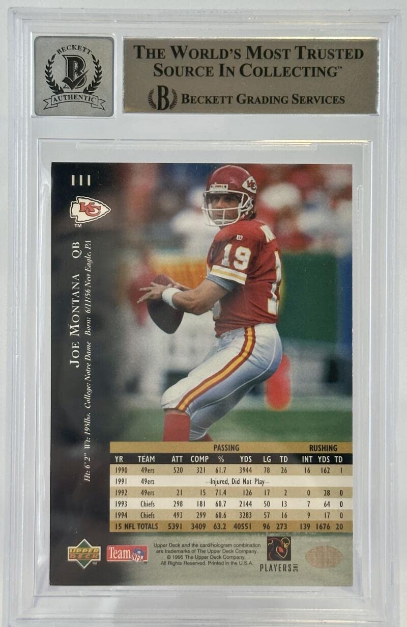 1995 Upper Deck #111 Joe Montana Auto Kansas City Chiefs BGS Autograph 10