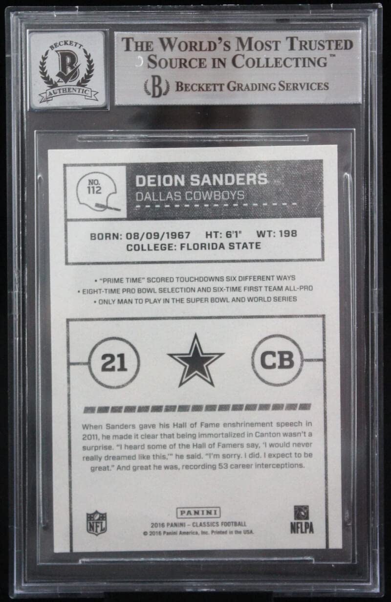 2016 Classics #112A Deion Sanders Dallas Cowboys BGS Autograph 10