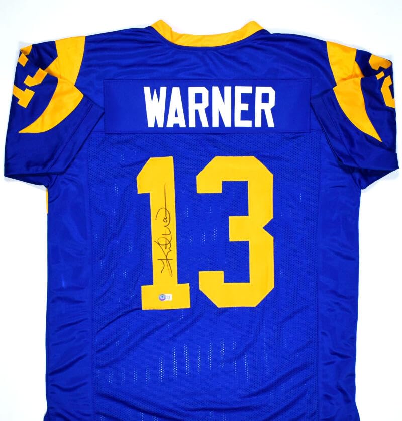 Kurt Warner Autographed Blue Yellow Pro Style Jersey - Beckett W Hologram *Black