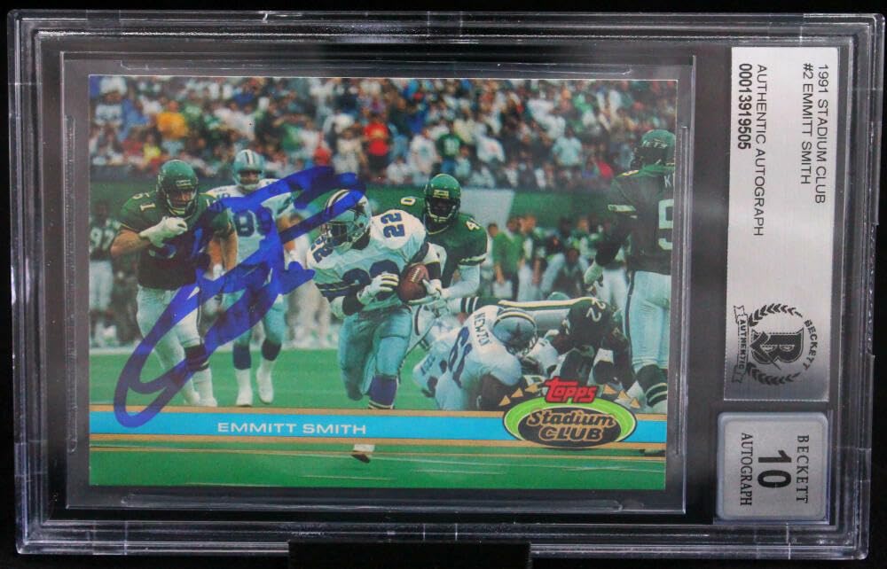 1991 Stadium Club #2 Emmitt Smith Auto Dallas Cowboys BGS Autograph 10