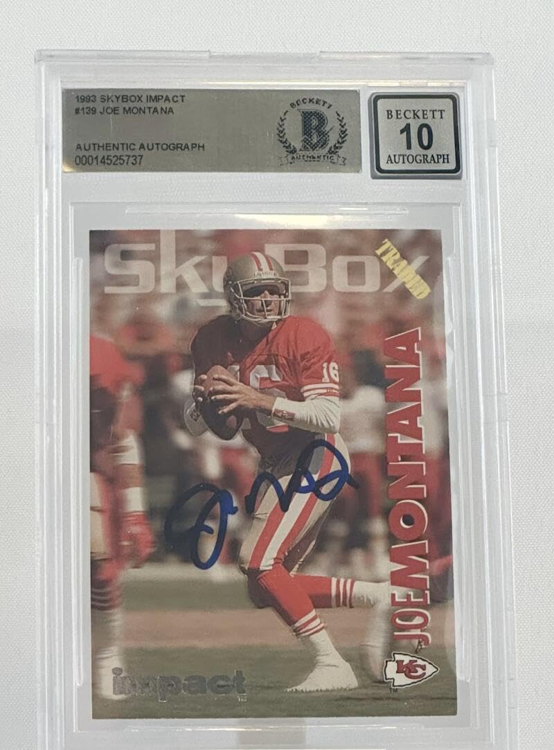 1993 Skybox Impact #139 Joe Montana Auto Kansas City Chiefs BGS Autograph 10