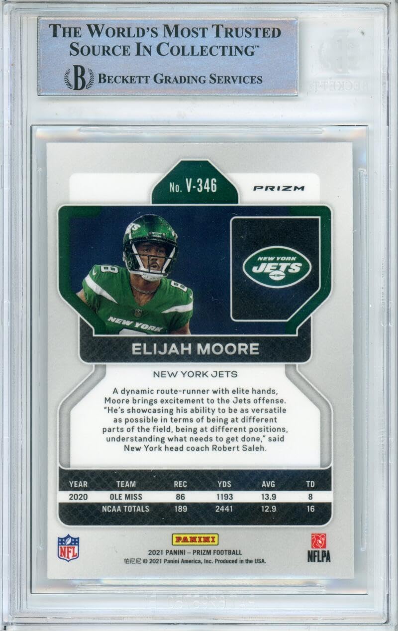 2021 Panini Prizm Silver Rookie Variations #346 Elijah Moore Jets BGS Auto 10