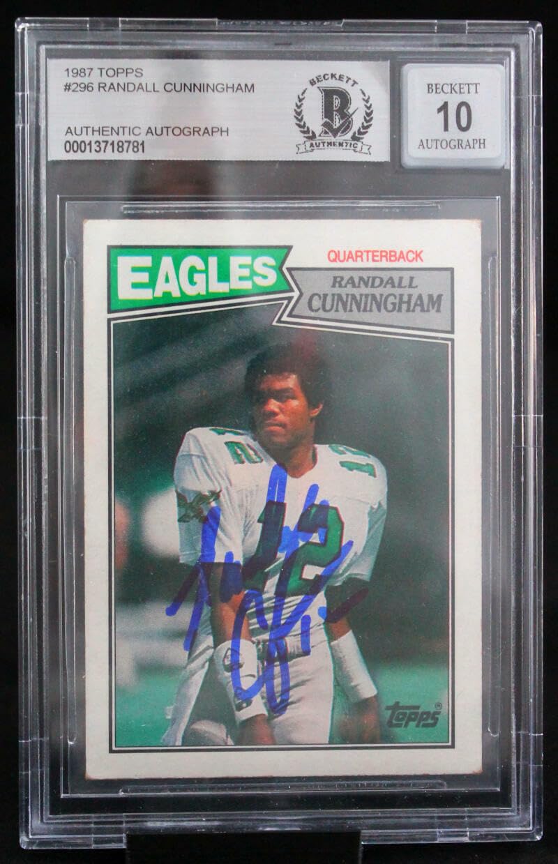 1987 Topps #296 Randall Cunningham Philadelphia Eagles BGS Autograph 10