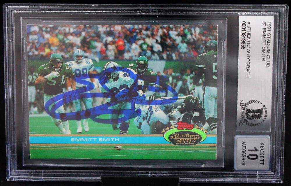 1991 Stadium Club #2 Emmitt Smith Auto Dallas Cowboys BGS Autograph 10