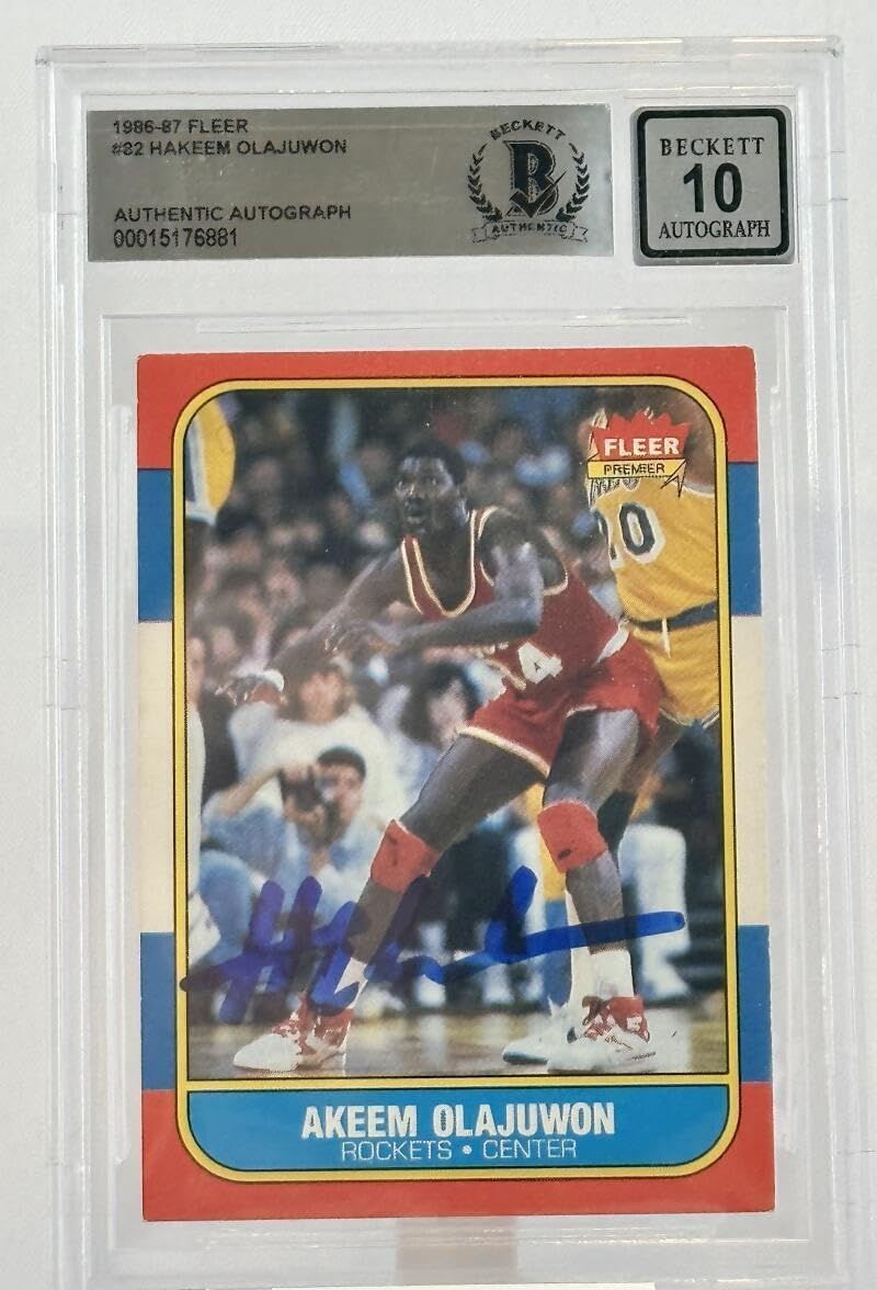 1986-87 Fleer #82 Hakeem Olajuwon Auto Houston Rockets BGS Autograph 10