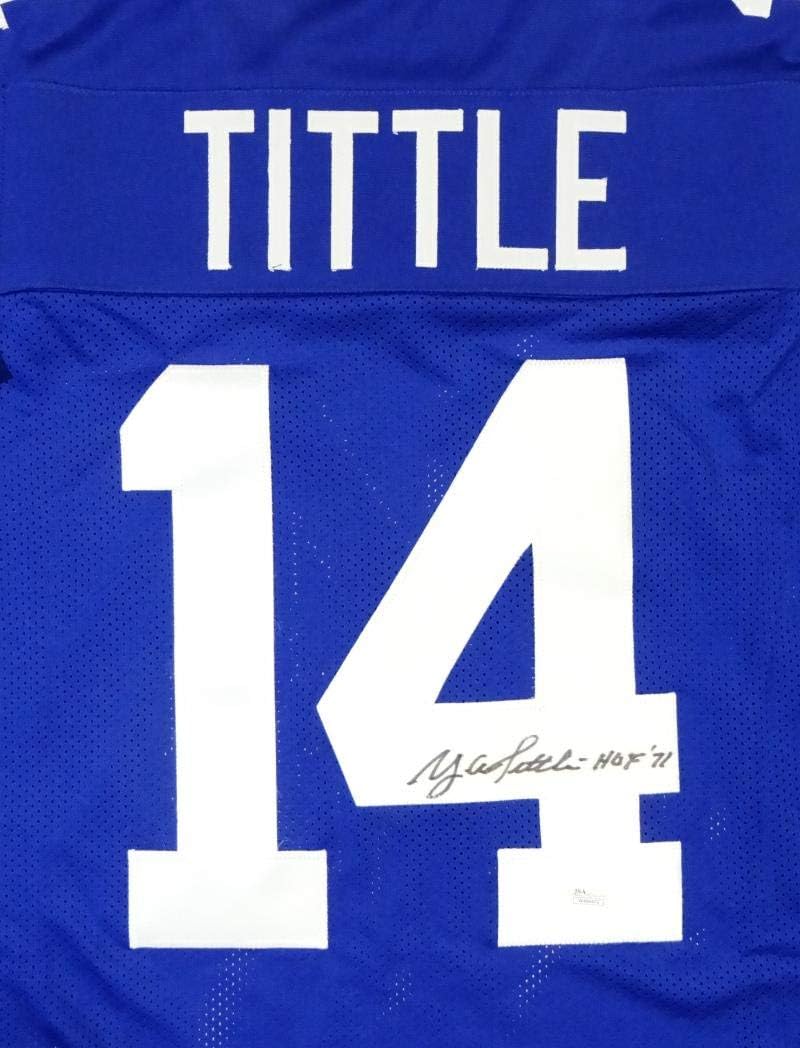 Y.A. Tittle Autographed Blue Pro Style Jersey W/ HOF- JSA W Authenticated *M4