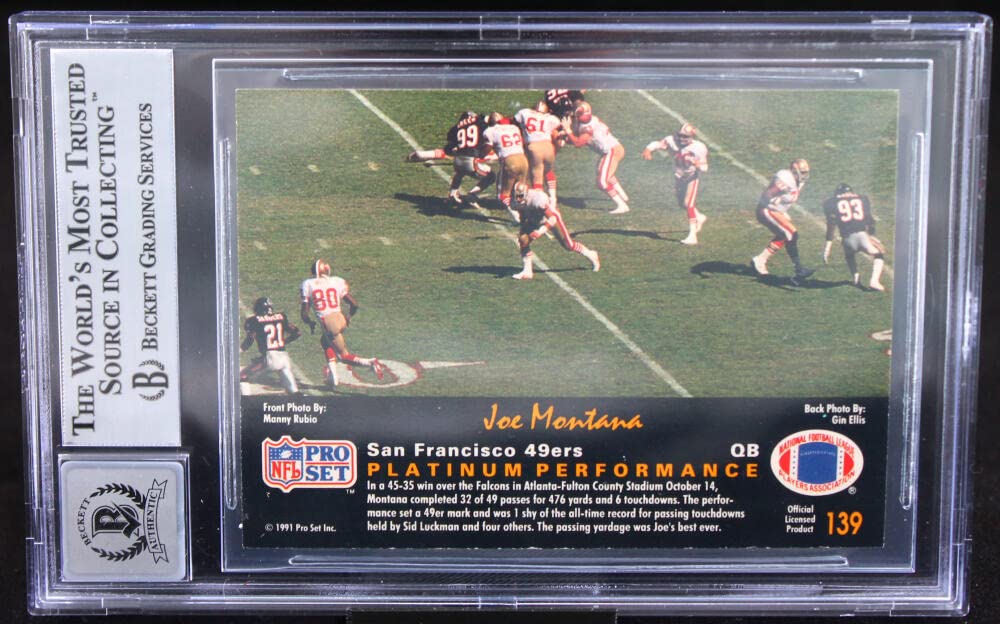 1991 Pro Set Platinum #139 Joe Montana Auto San Francisco 49ers BGS Autograph 10
