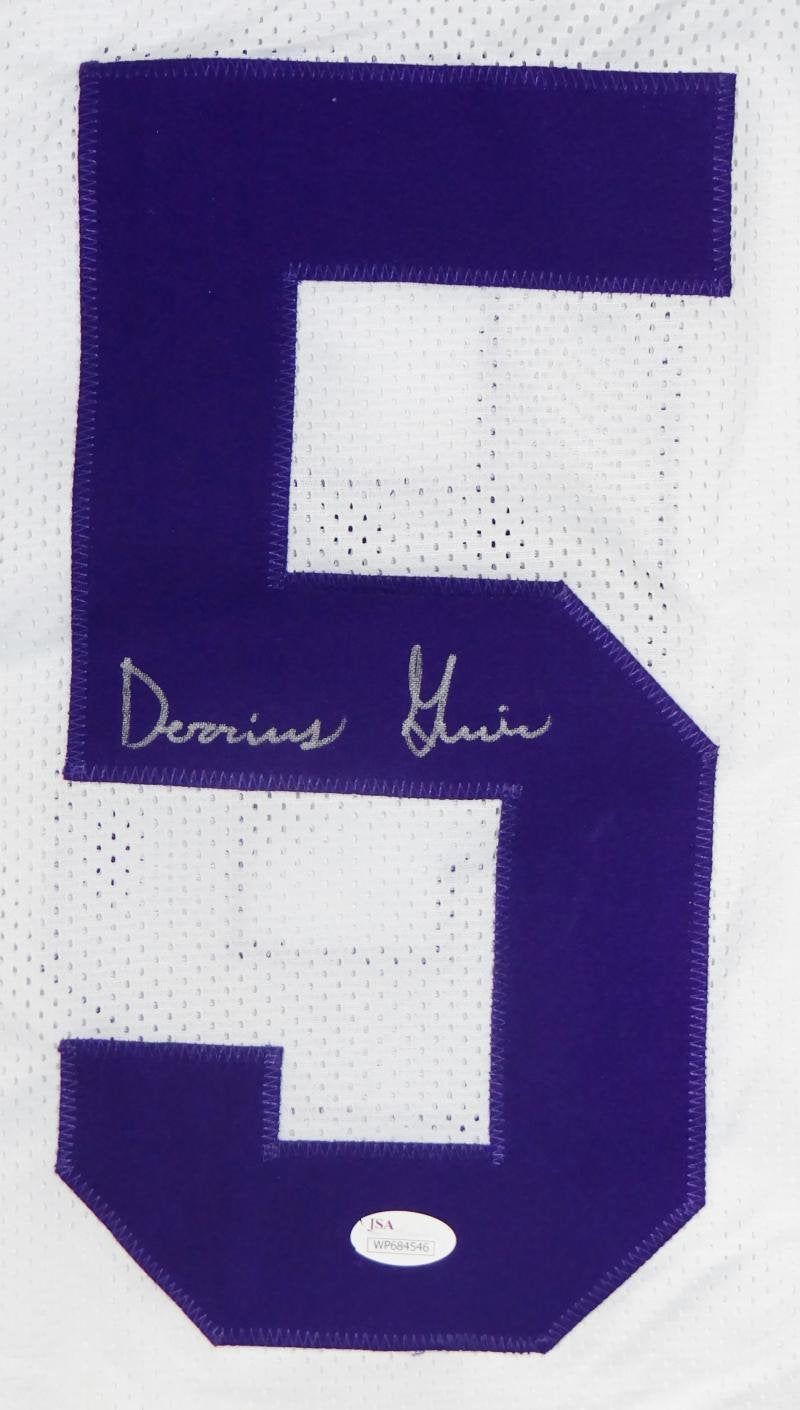 Derrius Guice Autographed White College Style Jersey- JSA Witness Auth