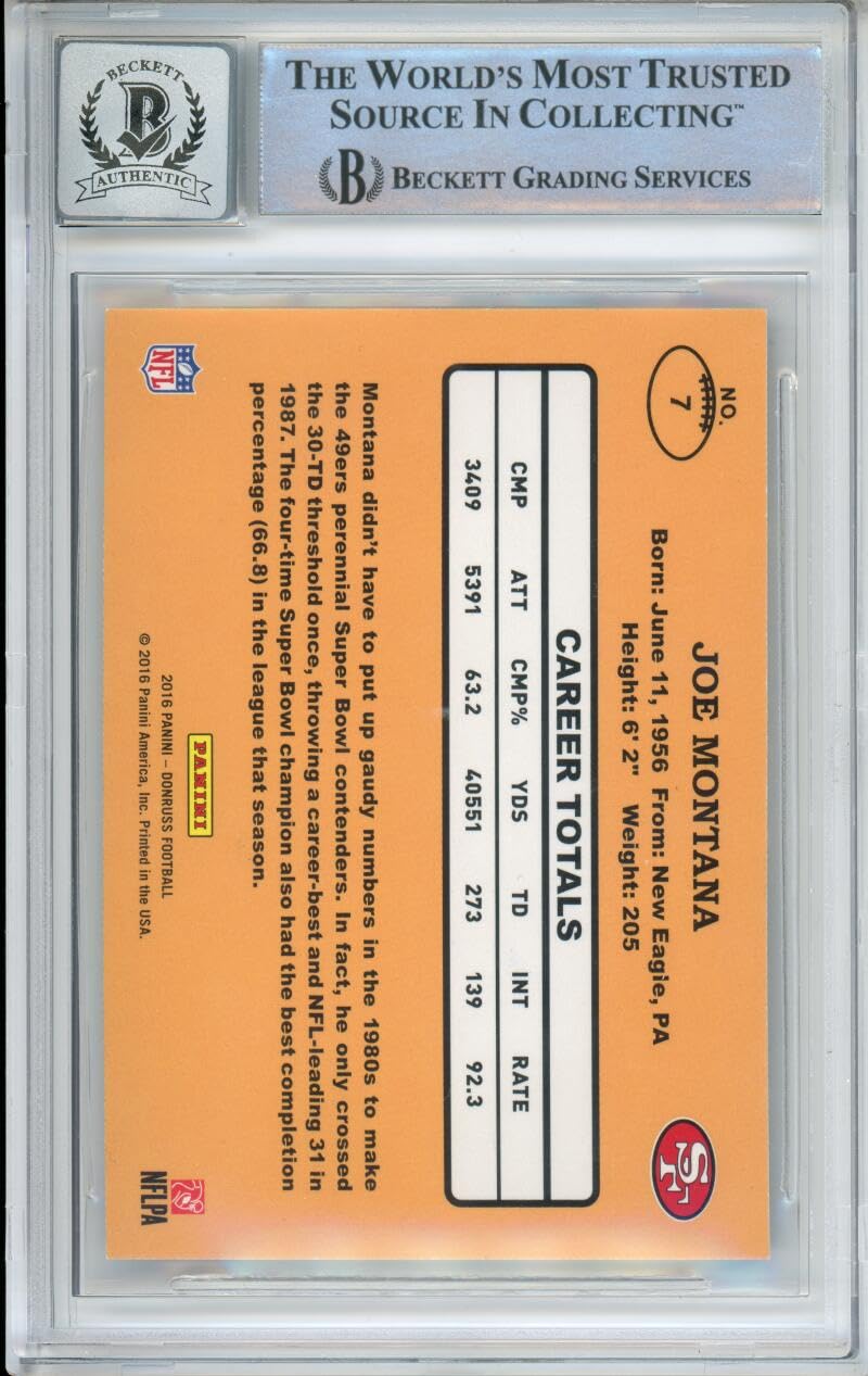 2016 Donruss 1987 Classics Joe Montana San Francisco 49ers BGS Autograph 10