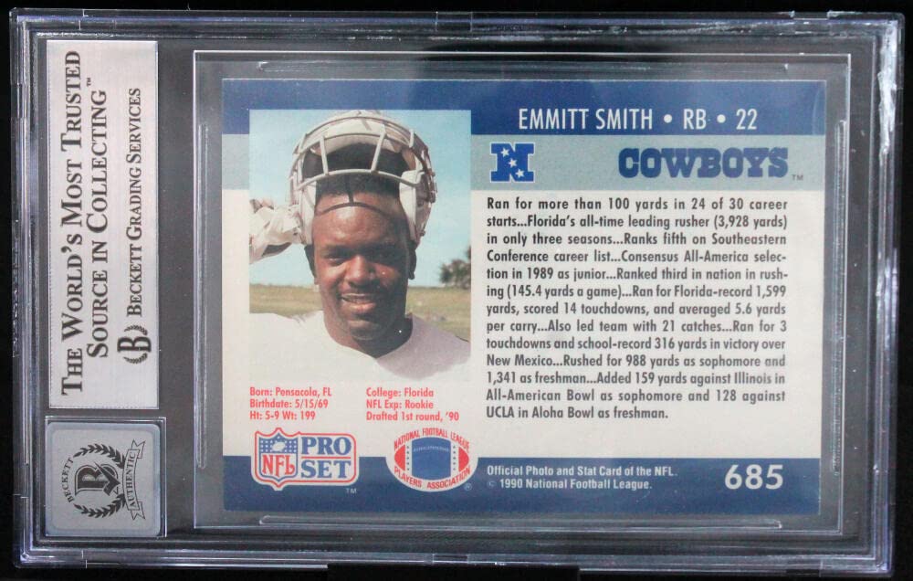 1990 Pro Set #685 Emmitt Smith Auto Dallas Cowboys BGS Autograph 10