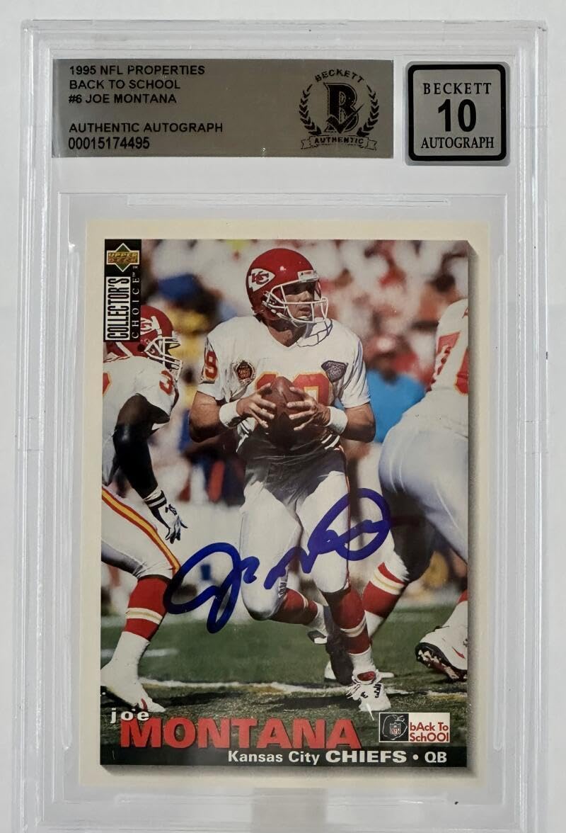 1995 NFL Properties Back to School #6 Joe Montana Auto KC Chiefs BGS Auto 10