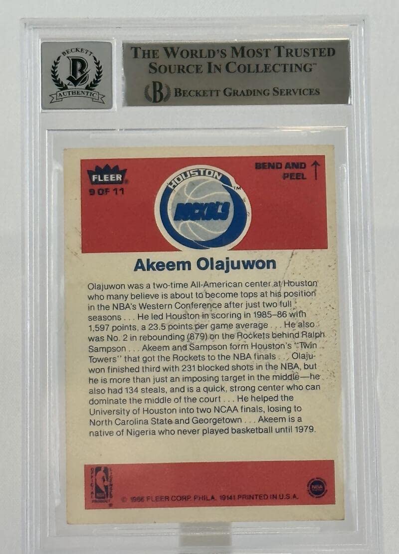 1986-87 Fleer Stickers #9 Hakeem Olajuwon Auto Houston Rockets BGS Autograph 10