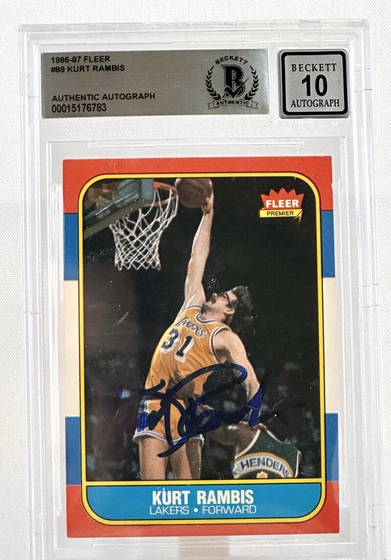 1986-87 Fleer #89 Kurt Rambis Auto Los Angles Lakers BGS Autograph 10