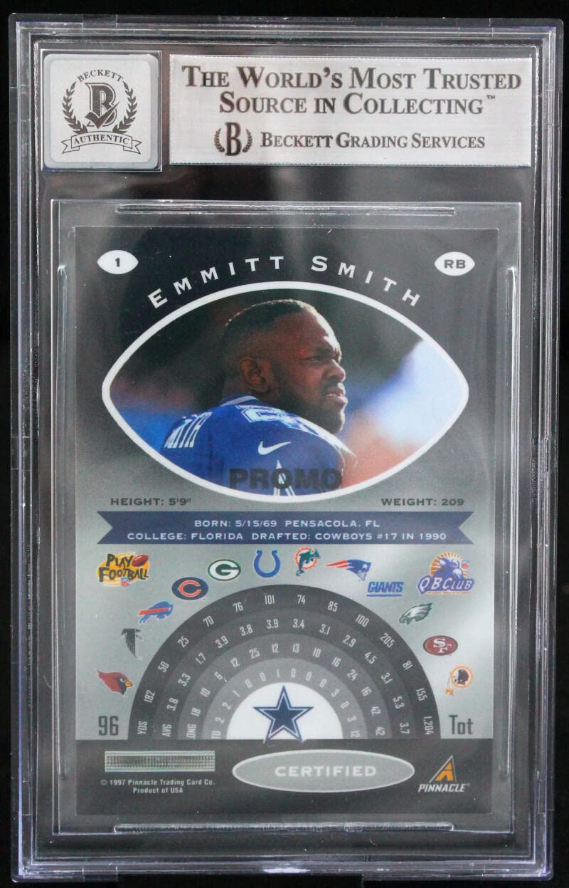 1997 Pinnacle Certified #1 Emmitt Smith Auto Dallas Cowboys BGS Autograph 10