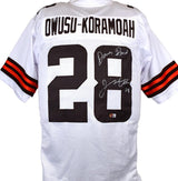 Jeremiah Owusu-Koramoah Signed White Pro Style Jersey w/Dawg Pound- BAW Holo