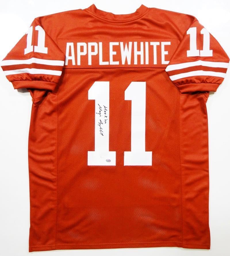 Major Applewhite Autographed Orange College Style Jersey w/ Hook Em- JSA W Auth