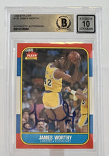 1986-87 Fleer #131 James Worthy Los Angeles Lakers BGS Autograph 10