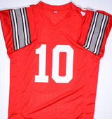 Troy Smith Autographed Red College Style Jersey- Beckett Hologram *Black