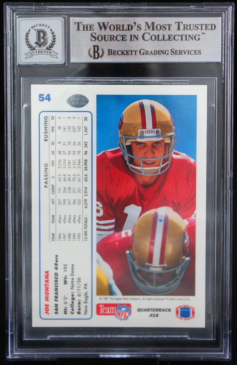 1991 Upper Deck #54 Joe Montana Auto San Francisco 49ers BGS Autograph 10