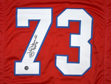 John Hannah Autographed Red Pro Style Jersey w/HOF - Prova *Black