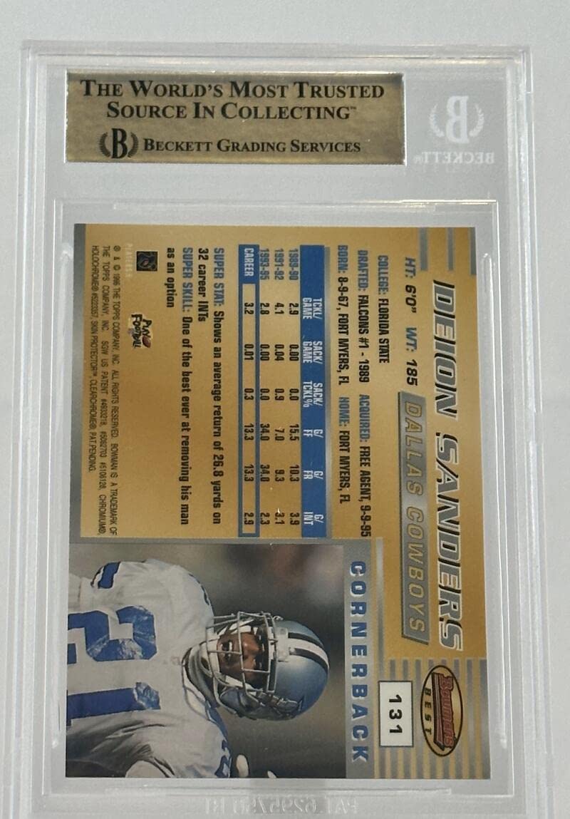 1996 Bowman's Best #131 Deion Sanders Dallas Cowboys Autograph Beckett Authentic