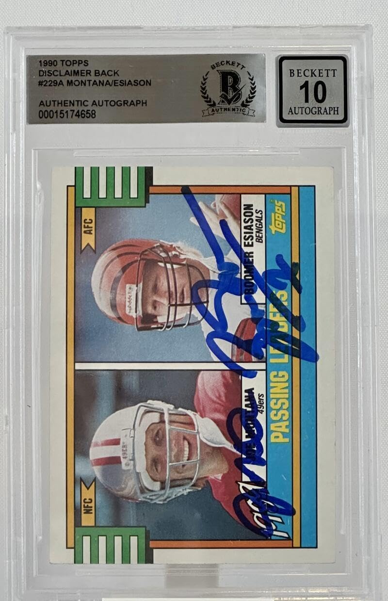 1990 Topps Disclaimer Back #229A Joe Montana Boomer Esiason Dual Auto BGS Auto10