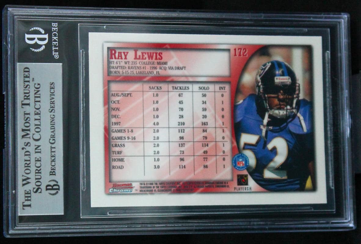 1998 Bowman Chrome #172 Ray Lewis Baltimore Ravens BGS Autograph 10