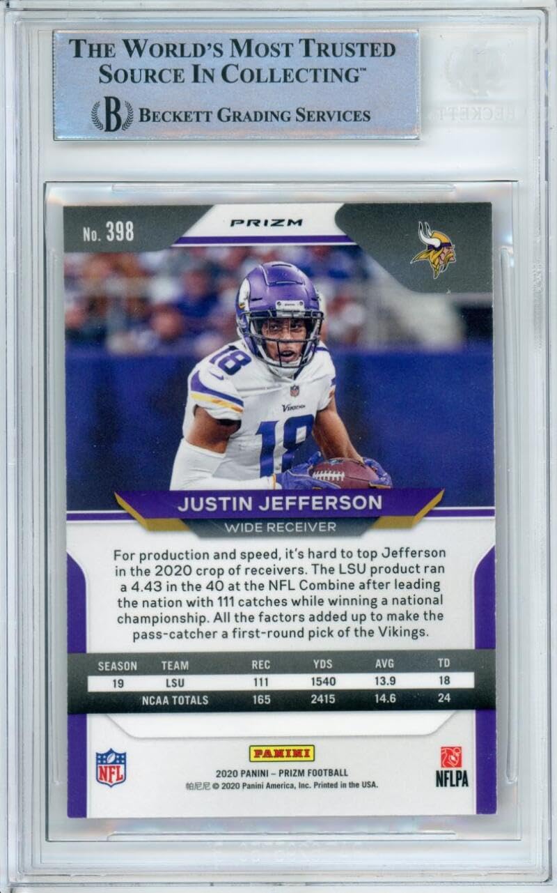 2020 Panini Prizm Red Cracked Ice #398 Justin Jefferson RC Minnesota Vikings BGS