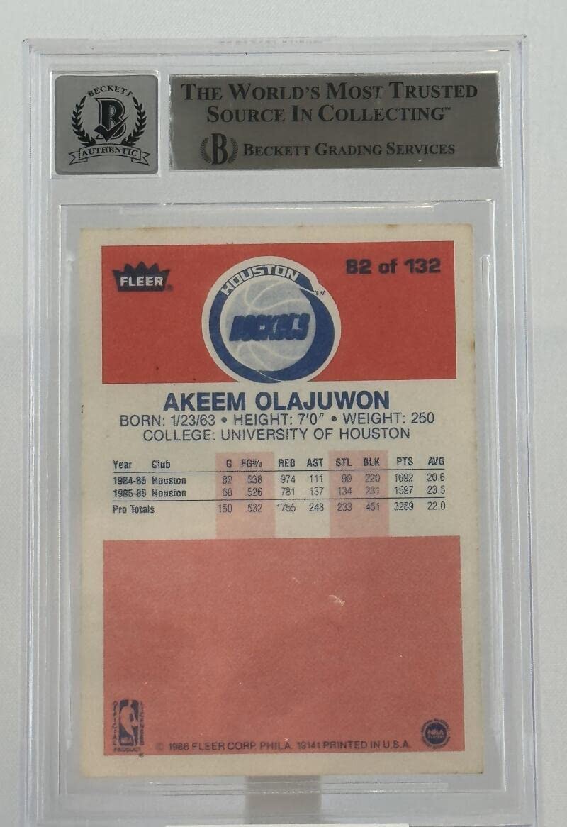 1986-87 Fleer #82 Hakeem Olajuwon Auto Houston Rockets BGS Autograph 10