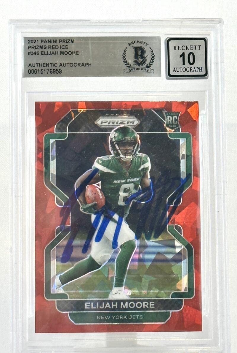 2021 Panini Prizm Red Cracked Ice #346 Elijah Moore RC Jets BGS Auto 10