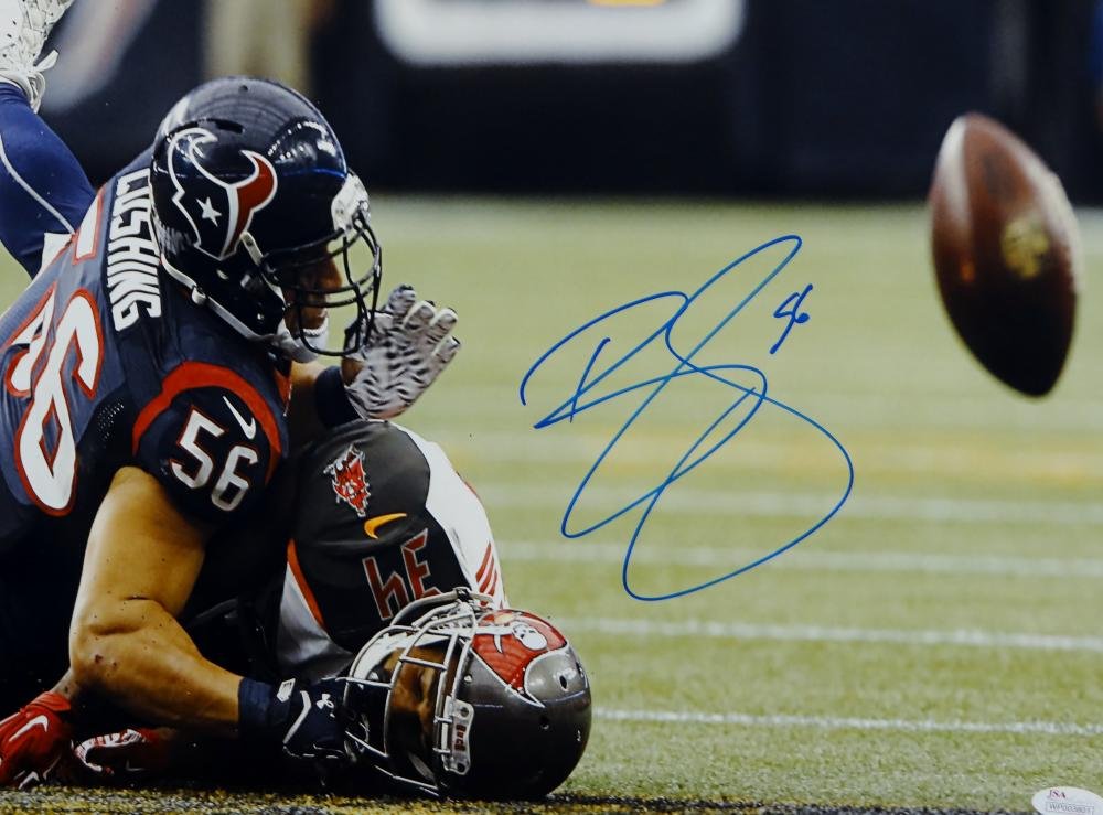 Brian Cushing Autographed Texans 16x20 Against Tampa Photo- JSA W Authenticated