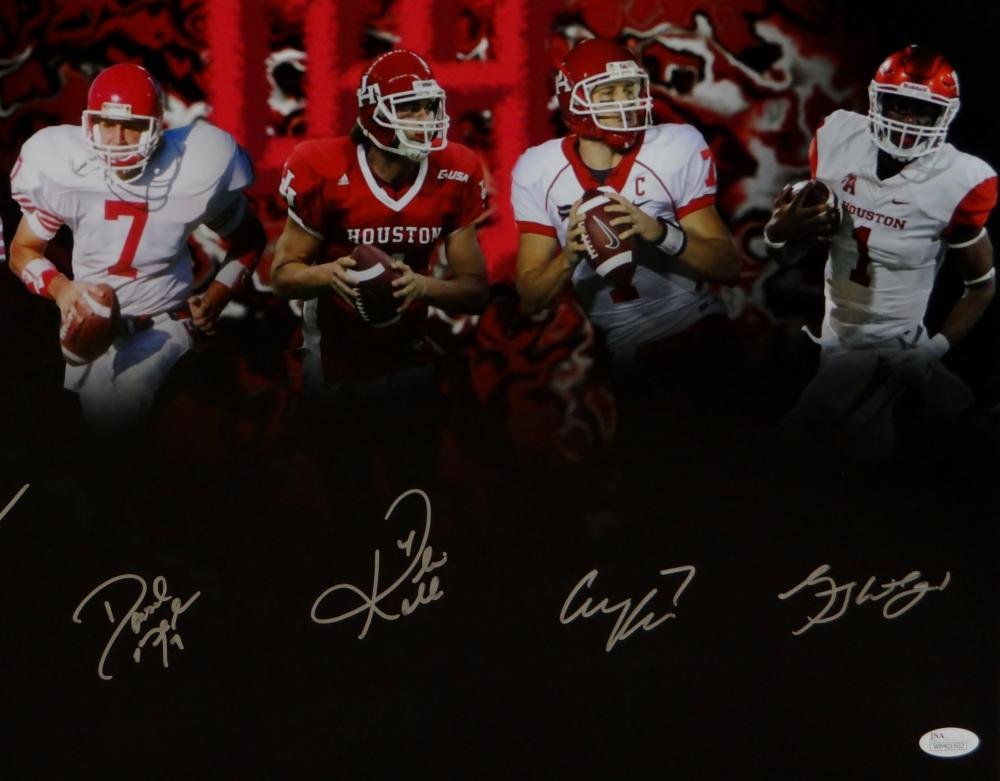 Kolb Keenum Klingler Ware Ward Autographed 16x20 U of H QB's Photo- JSA W Auth