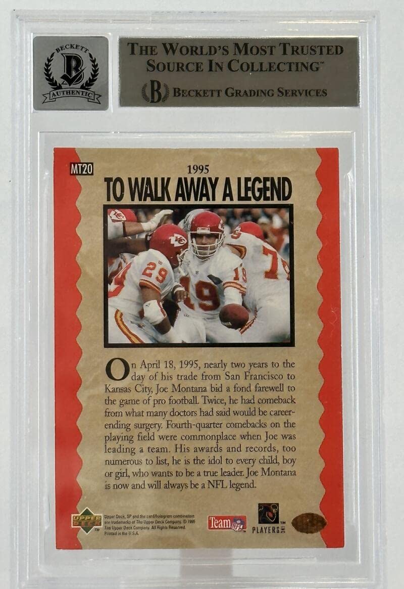 1995 Upper Deck Joe Montana Trilogy #MT20 Auto KC Chiefs BGS Autograph 10