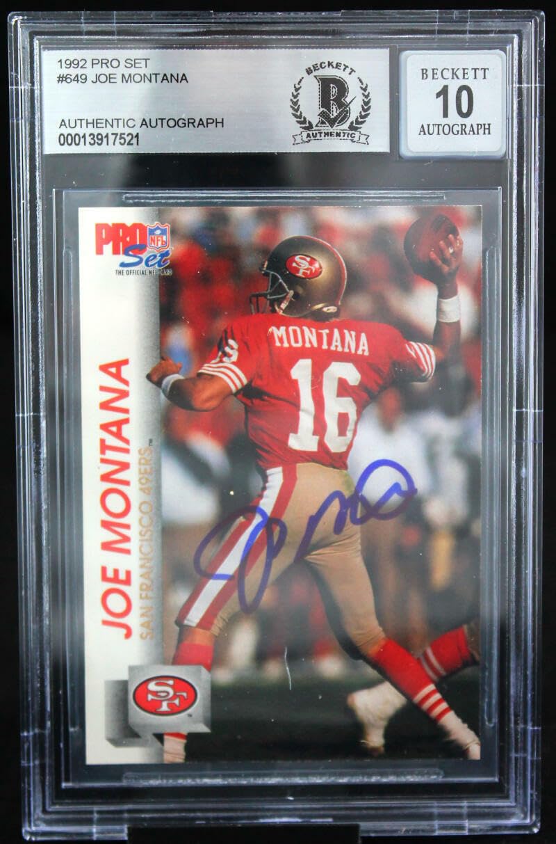1992 Pro Set #649 Joe Montana Auto San Francisco 49ers BGS Autograph 10