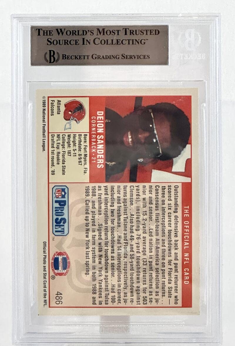 1989 Pro Set #486 Deion Sanders Atlanta Falcons Autograph Beckett Authenticated