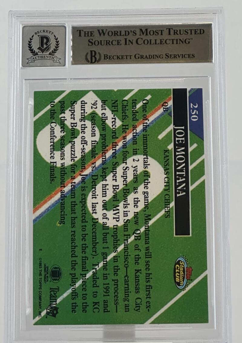 1993 Stadium Club #250 Joe Montana Auto Kansas City Chiefs BGS Autograph 10