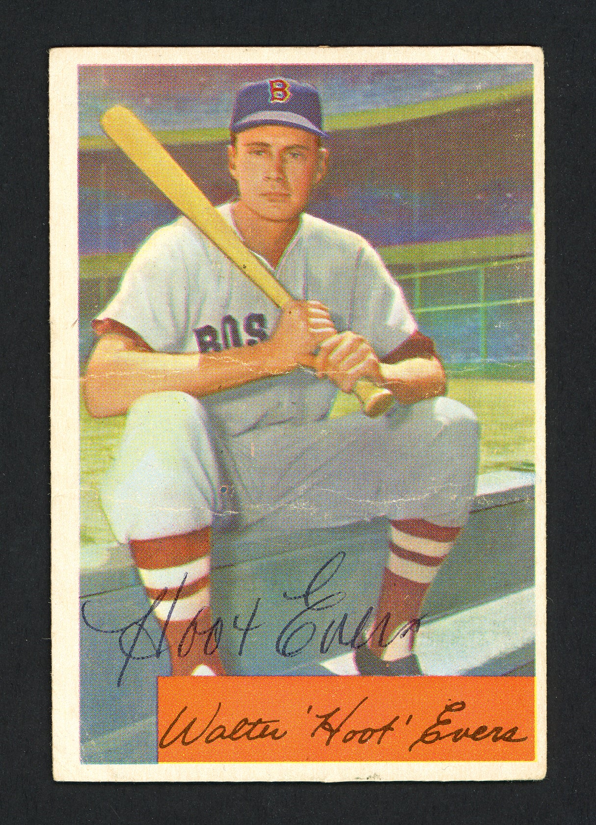 Hoot Evers Autographed 1954 Bowman Card #18 Boston Red Sox (Creases) SKU #162230